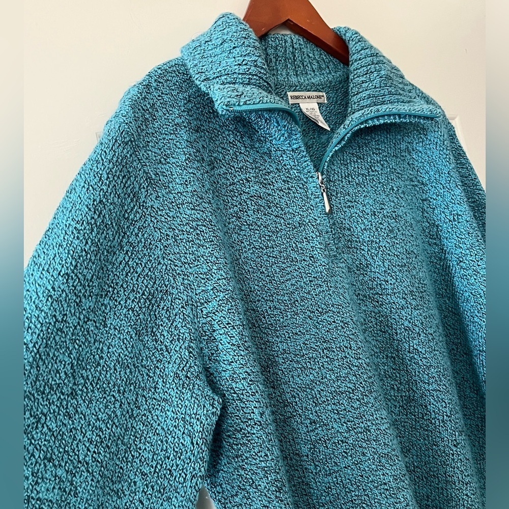 Rebecca Malone Turquoise Knit Collared Sweater Women’s Size XL - Picture 7 of 14